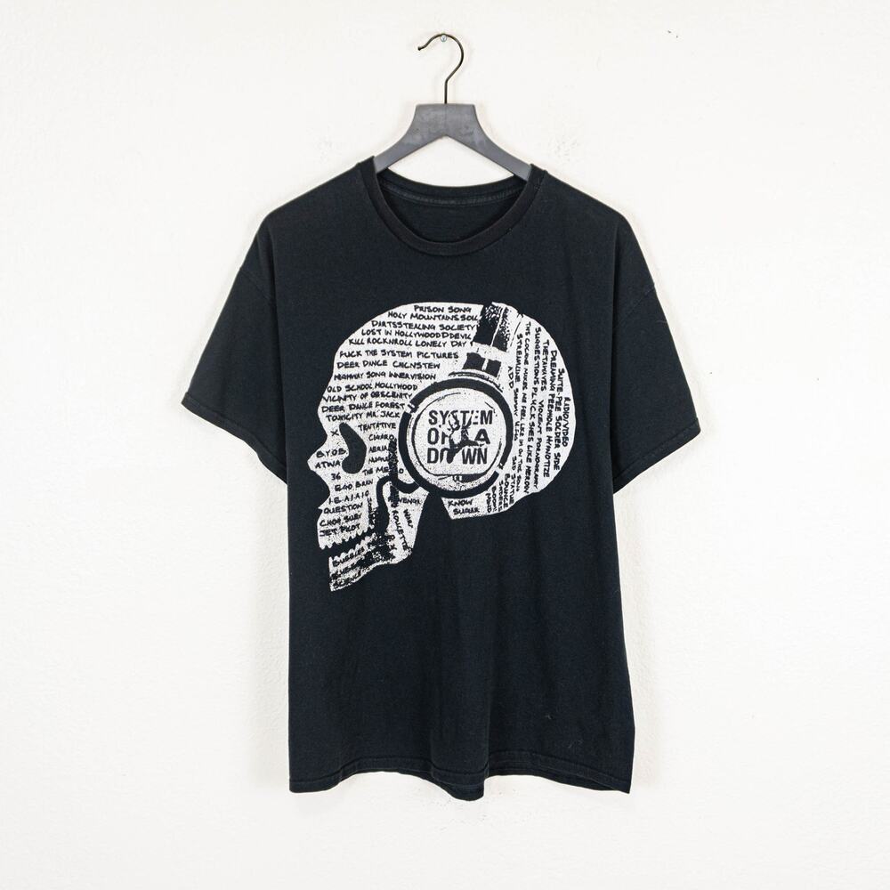 Vintage Y2K System of a Down Parking lot tee Black Skull Song titles